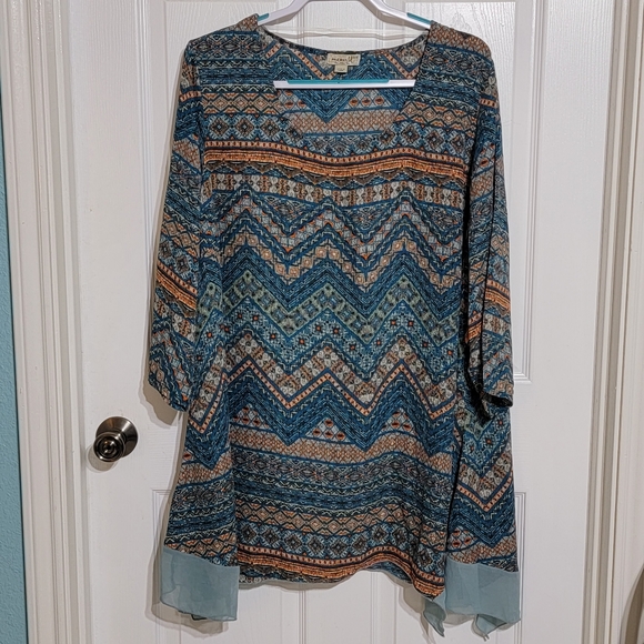 One World Hanky Hem Top/Tunic with Chiffon Trim on Each Side Women's Size XXXL - Picture 3 of 12